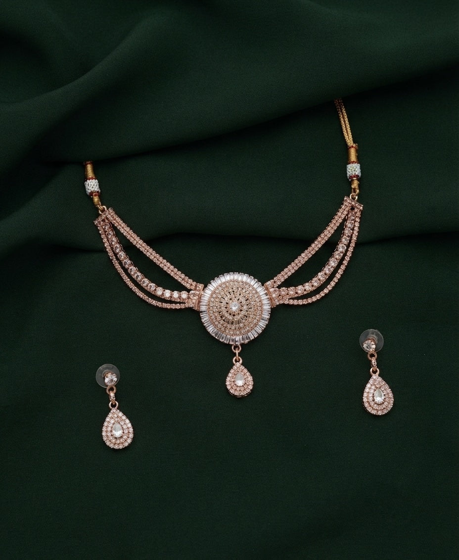 Women Rose Gold Daimond Jewellery Set
