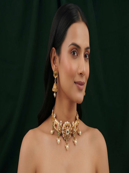 Women Gold Plated Traditional Jewellery Set With Jhumka