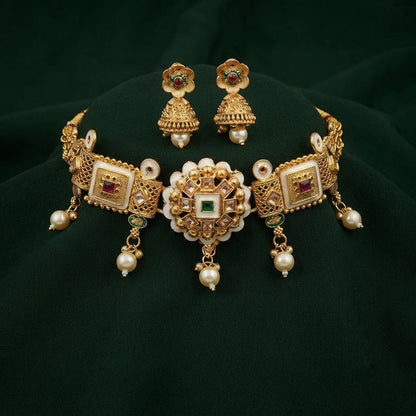 Women Gold Plated Traditional Jewellery Set With Jhumka