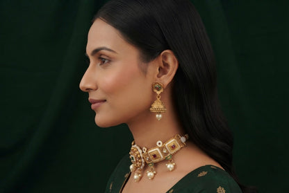 Women Gold Plated Traditional Jewellery Set With Jhumka