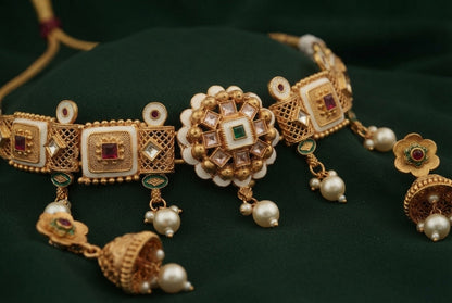 Women Gold Plated Traditional Jewellery Set With Jhumka