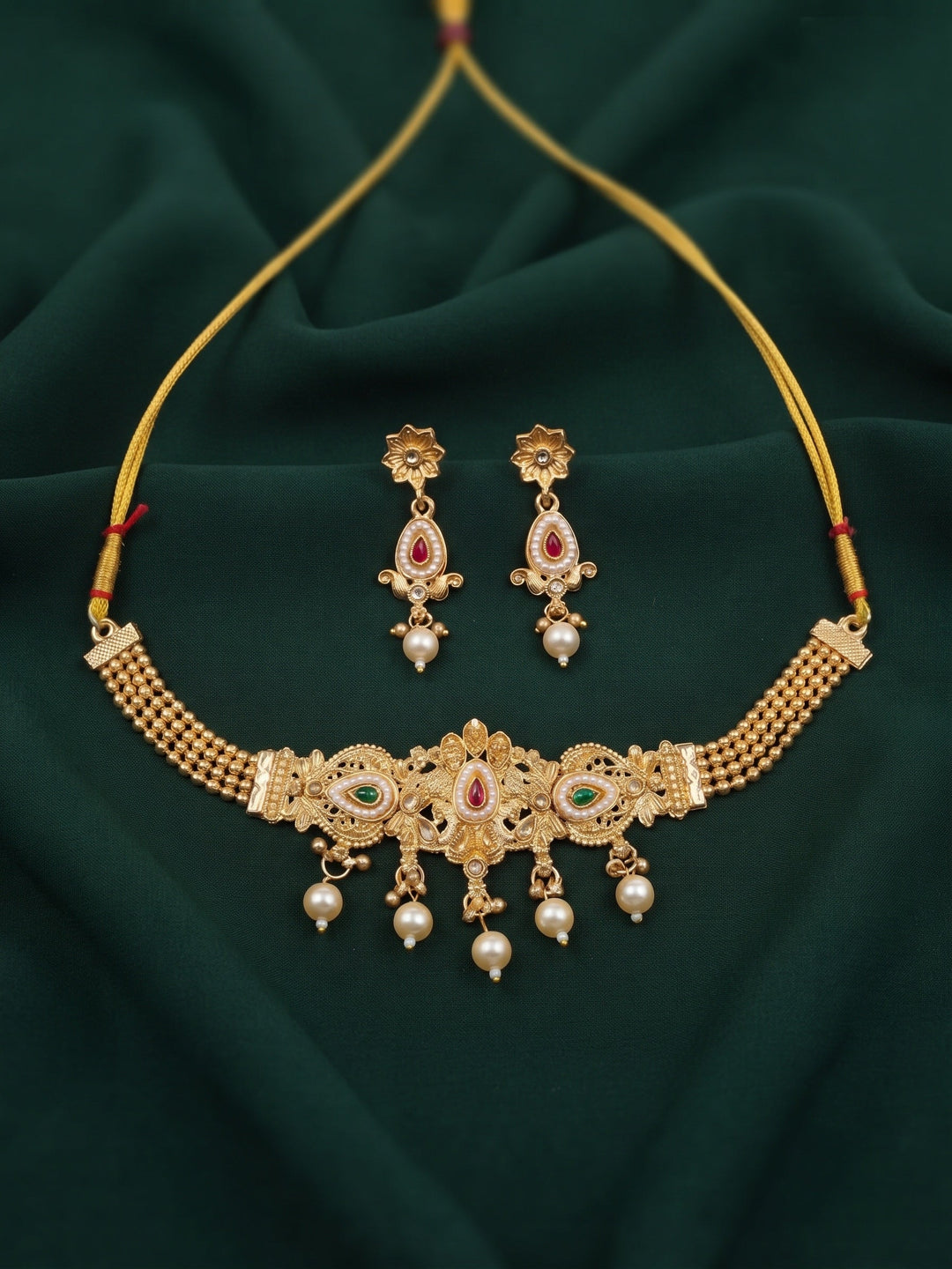 Women Gold Plated Fancy Beaded Choker Jewellery Set