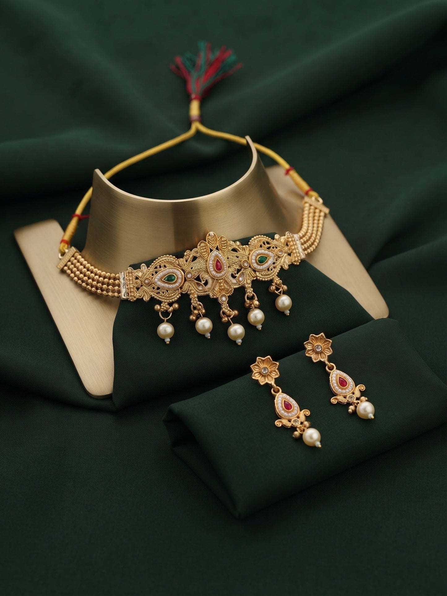 Women Gold Plated Fancy Beaded Choker Jewellery Set