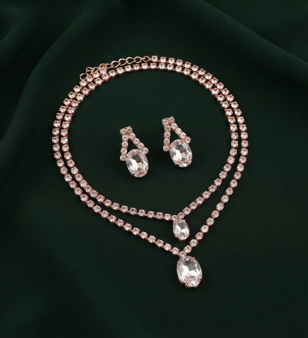 Women Rose Gold American Daimond Jewellery Set