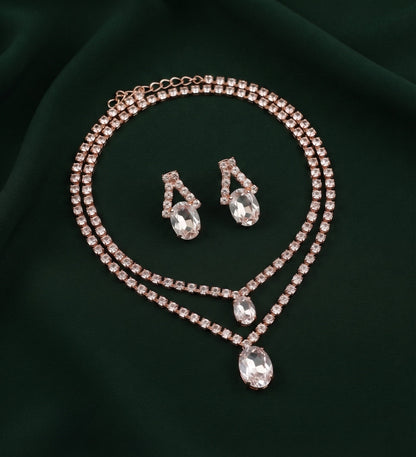Women Rose Gold American Daimond Jewellery Set
