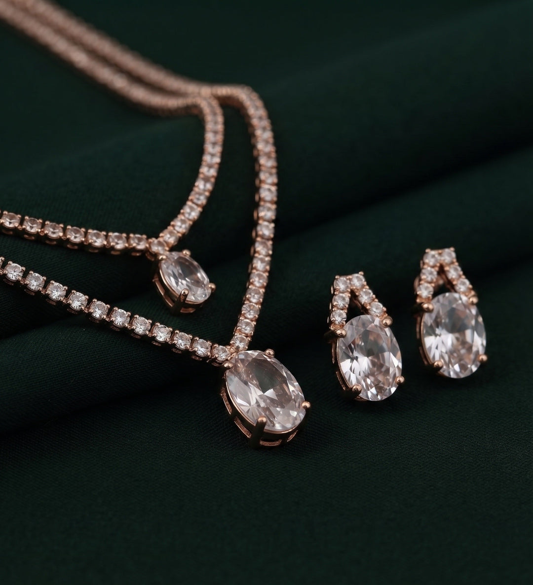 Women Rose Gold American Daimond Jewellery Set