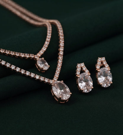 Women Rose Gold American Daimond Jewellery Set
