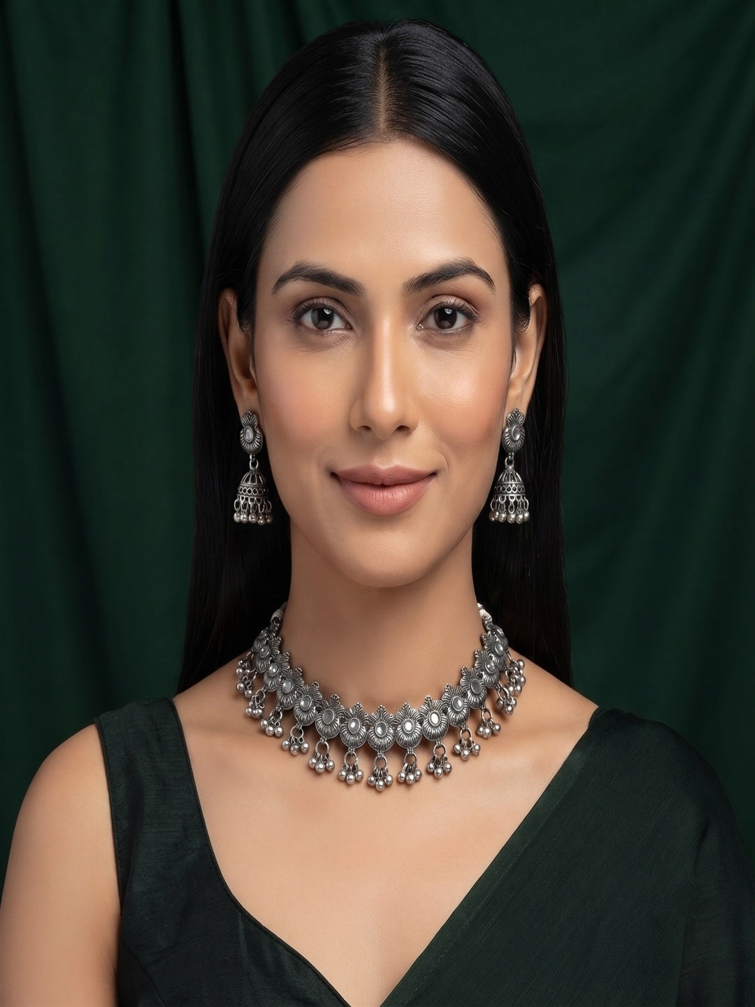 Women Silver Plated Traditional Jewellery Set