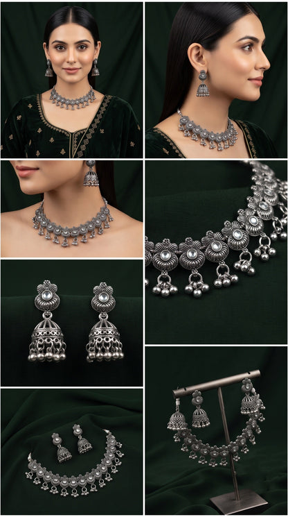 Women Silver Plated Traditional Jewellery Set