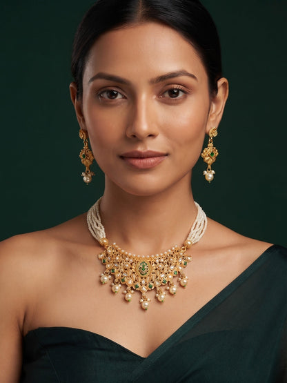 Women Gold Plated Rajawadi Har Jewellery Set