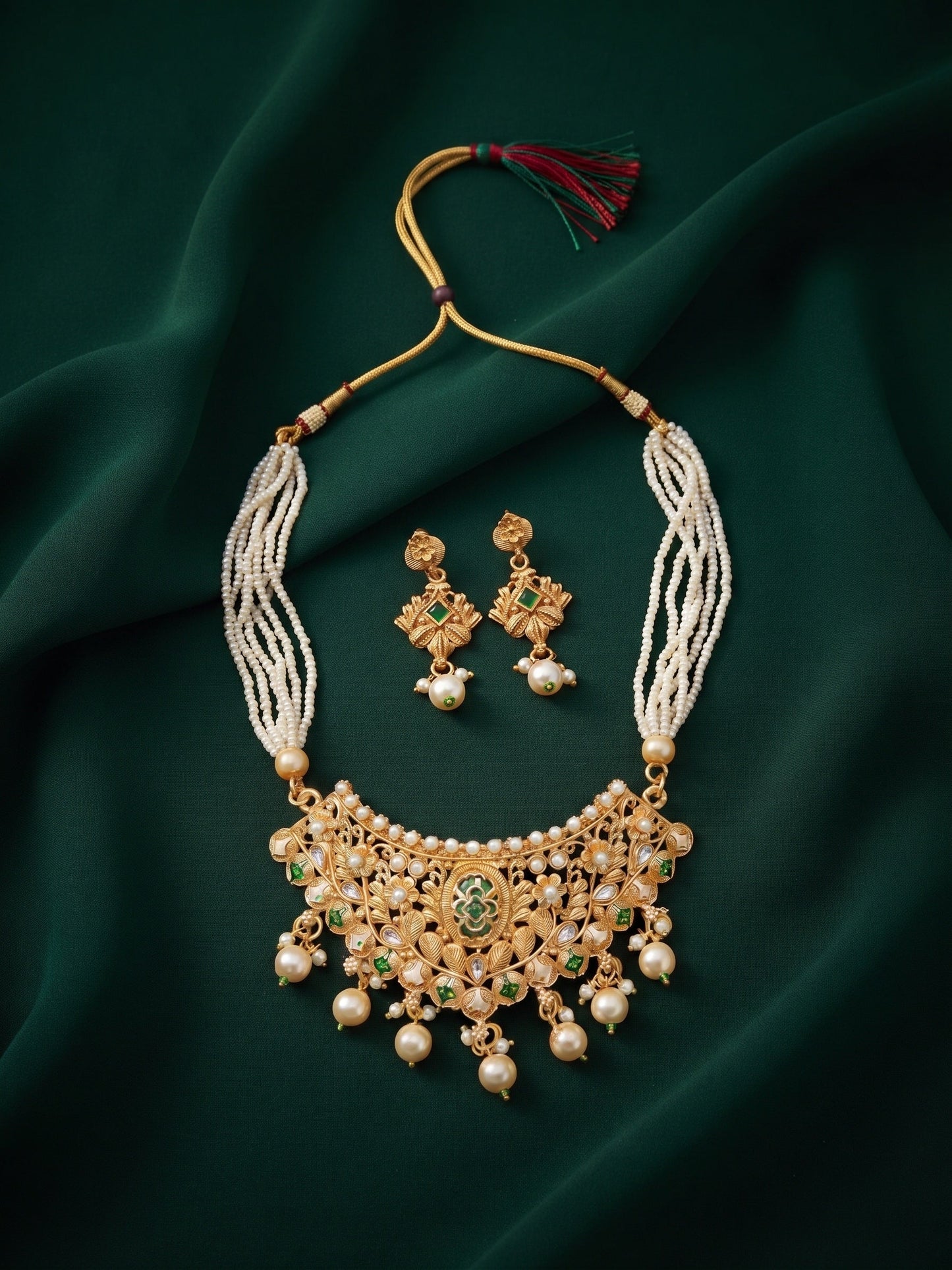 Women Gold Plated Rajawadi Har Jewellery Set
