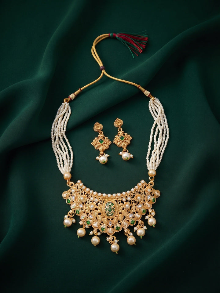 Women Gold Plated Rajawadi Har Jewellery Set