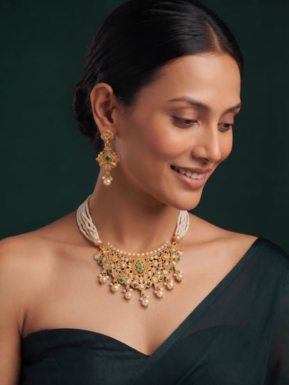 Women Gold Plated Rajawadi Har Jewellery Set