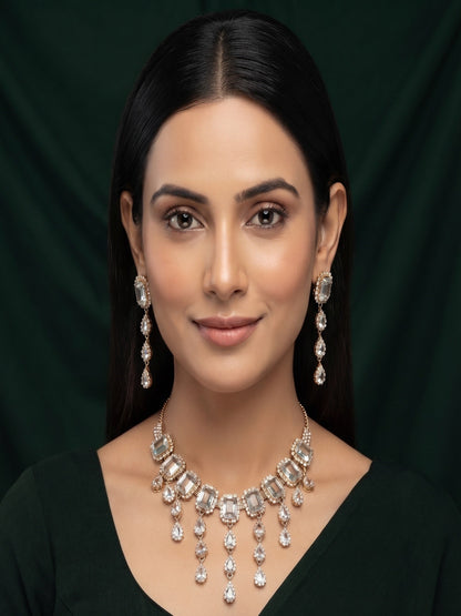 Rose Gold Plated Kundan & Diamond Jewellery Set