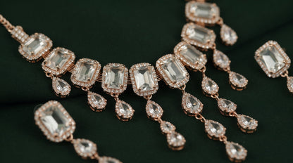 Rose Gold Plated Kundan & Diamond Jewellery Set