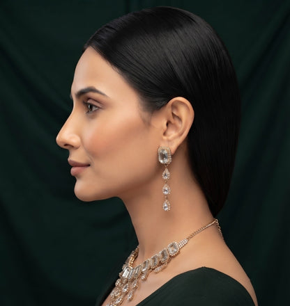 Rose Gold Plated Kundan & Diamond Jewellery Set