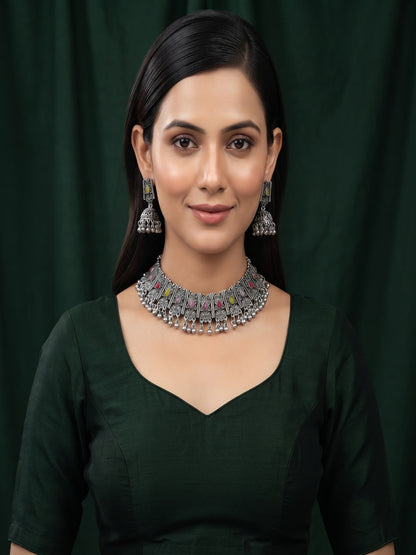 Women Silver Plated Traditional Jewellery Set