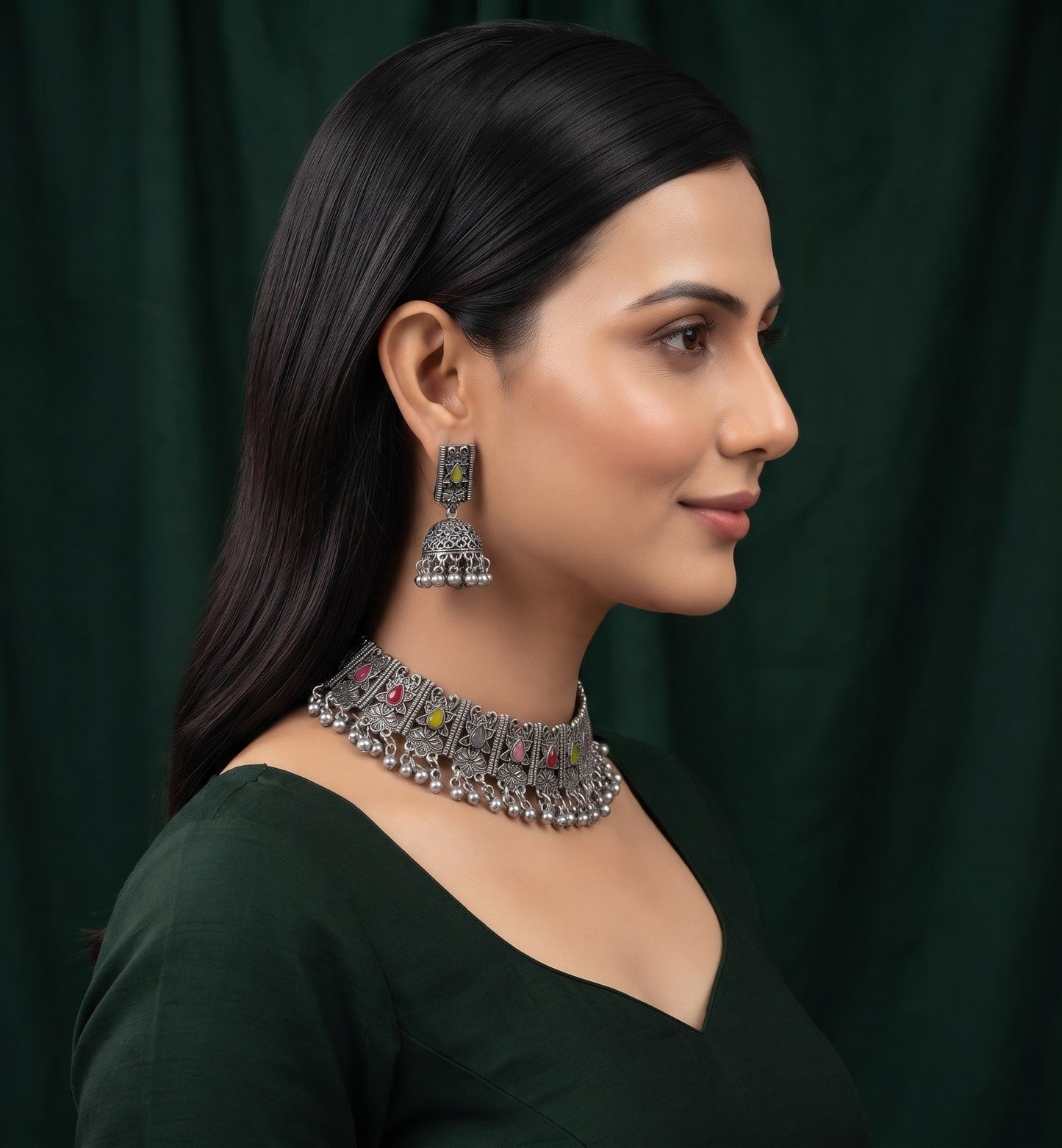 Women Silver Plated Traditional Jewellery Set