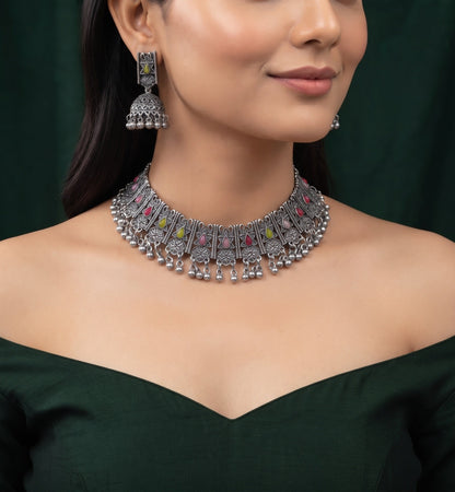 Women Silver Plated Traditional Jewellery Set
