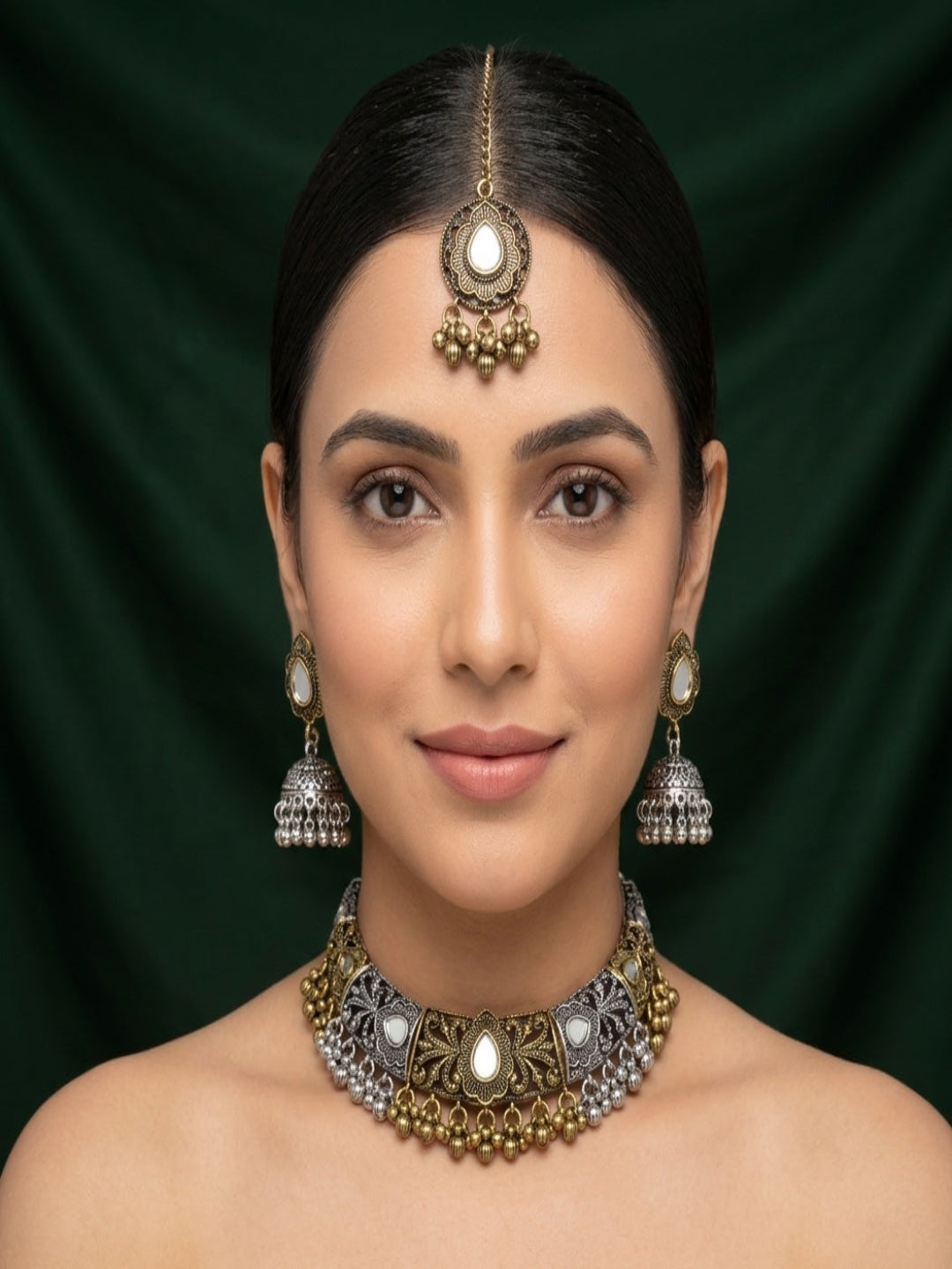 Women Silver & Gold Toned Traditional Jewellery Set