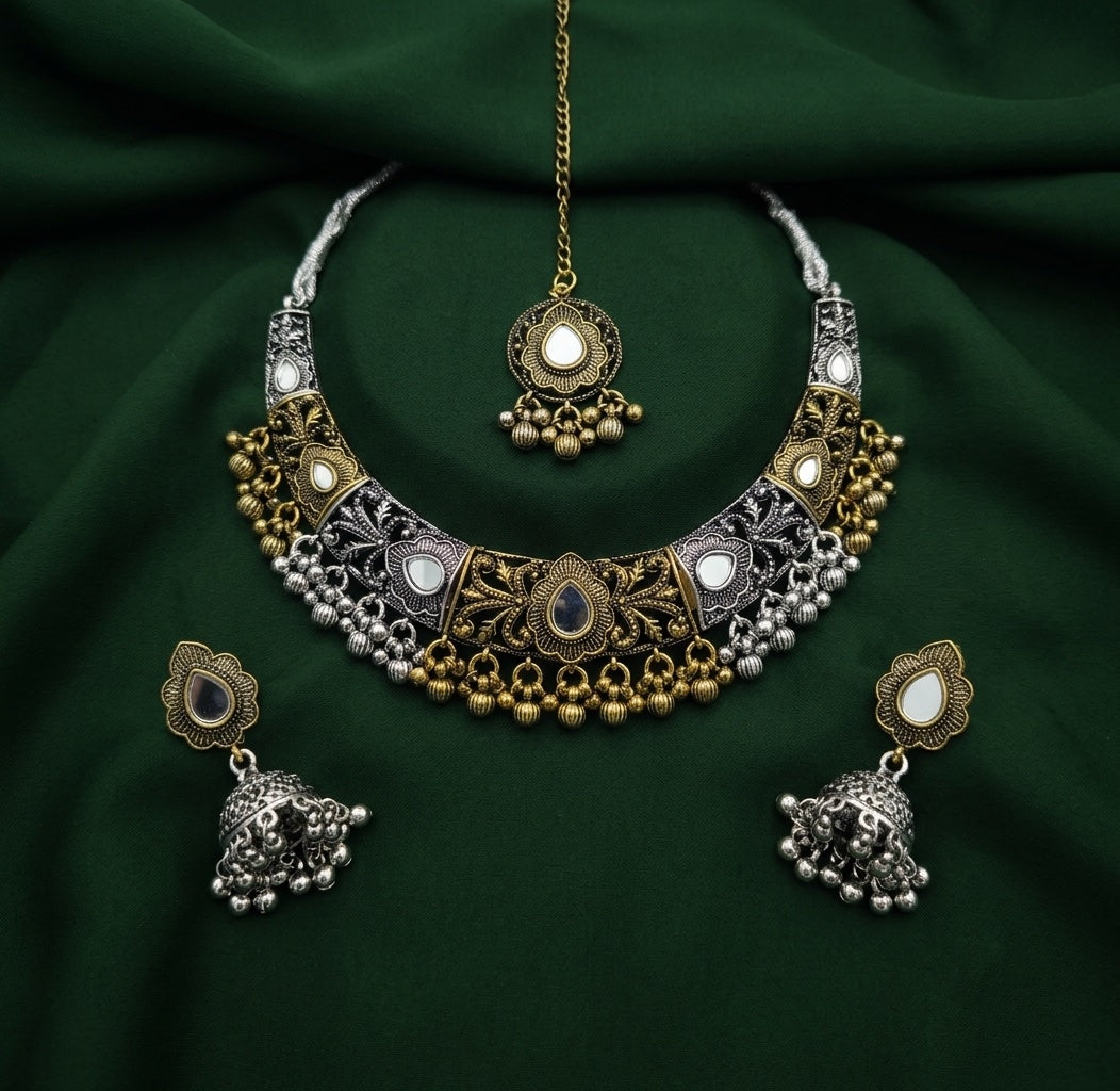 Women Silver & Gold Toned Traditional Jewellery Set