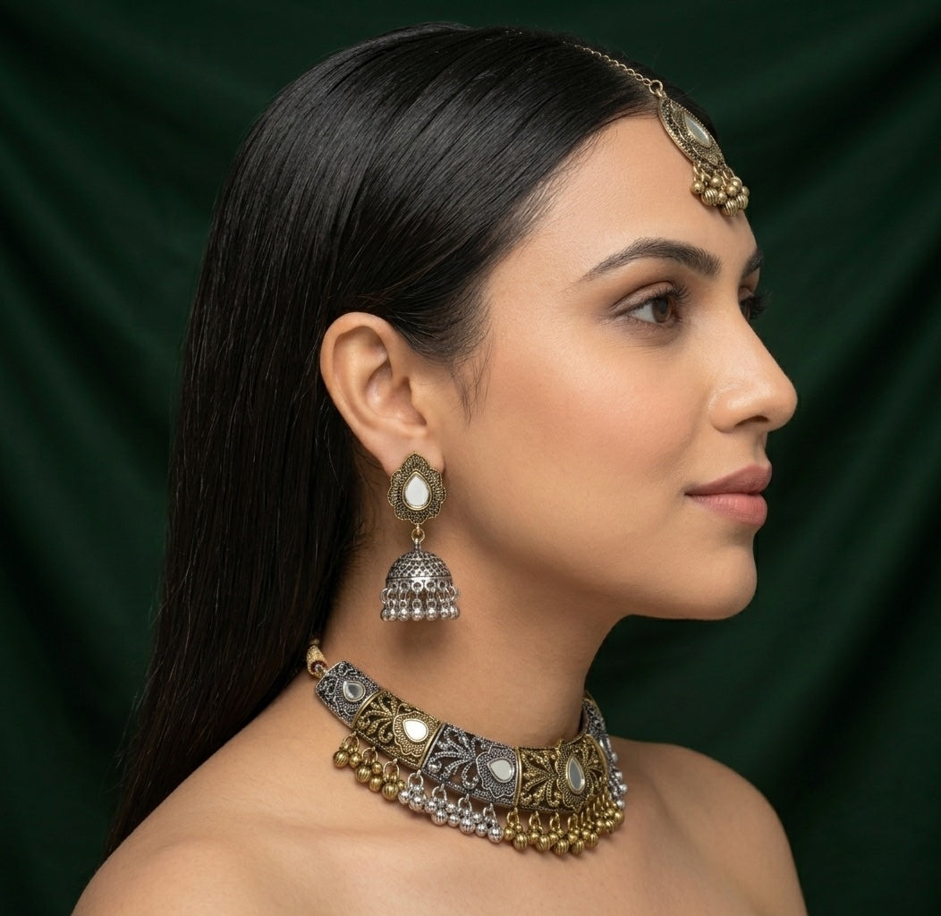 Women Silver & Gold Toned Traditional Jewellery Set