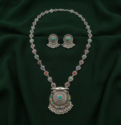 Women Silver Plated Rani Har Jewellery Set