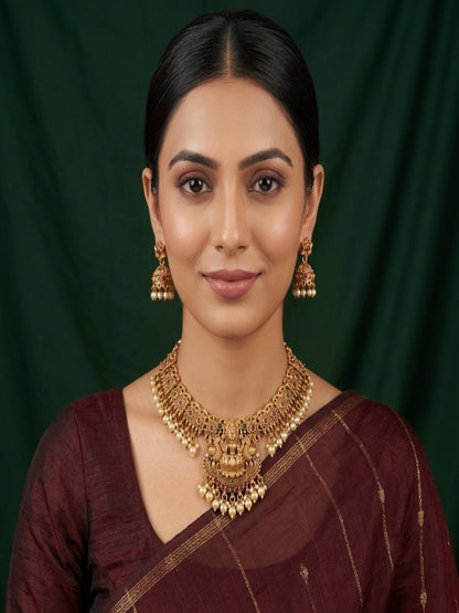 Women Gold Plated Traditional Tample Jewellery Set