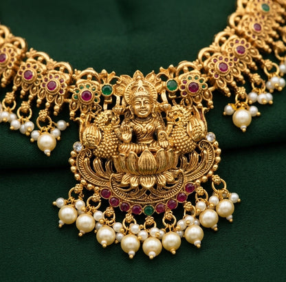 Women Gold Plated Traditional Tample Jewellery Set