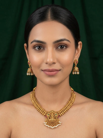 Women Gold Plated Traditional Tample Jewellery Set