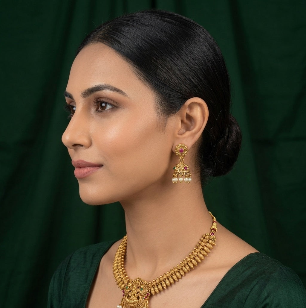 Women Gold Plated Traditional Tample Jewellery Set