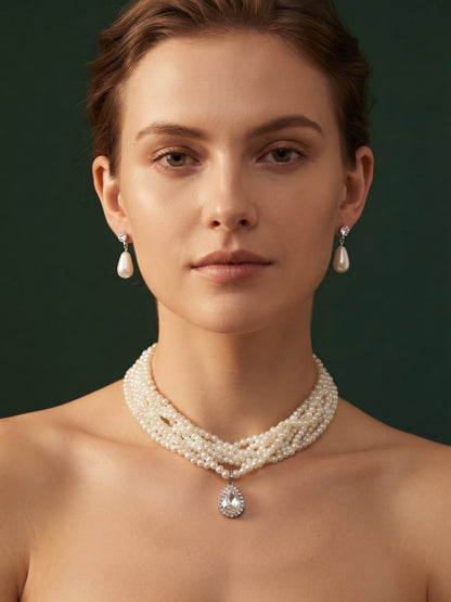Beautiful White Pearls Statement Jewellery Set For Women
