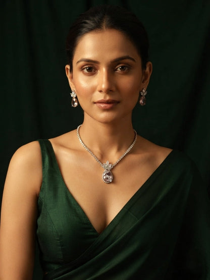 Women Silver Plated Diamond Jewellery Set
