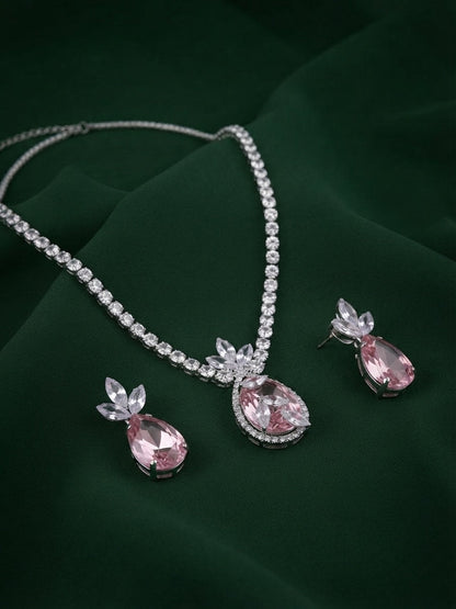 Women Silver Plated Diamond Jewellery Set