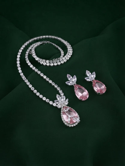 Women Silver Plated Diamond Jewellery Set