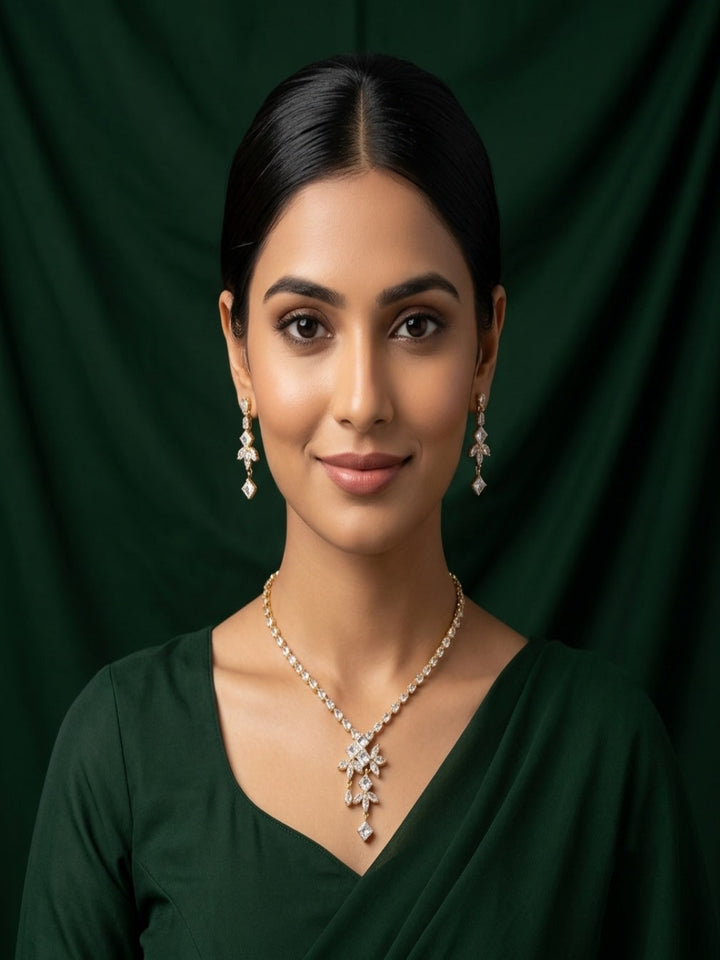 Women Golden American Daimond Jewellery Set