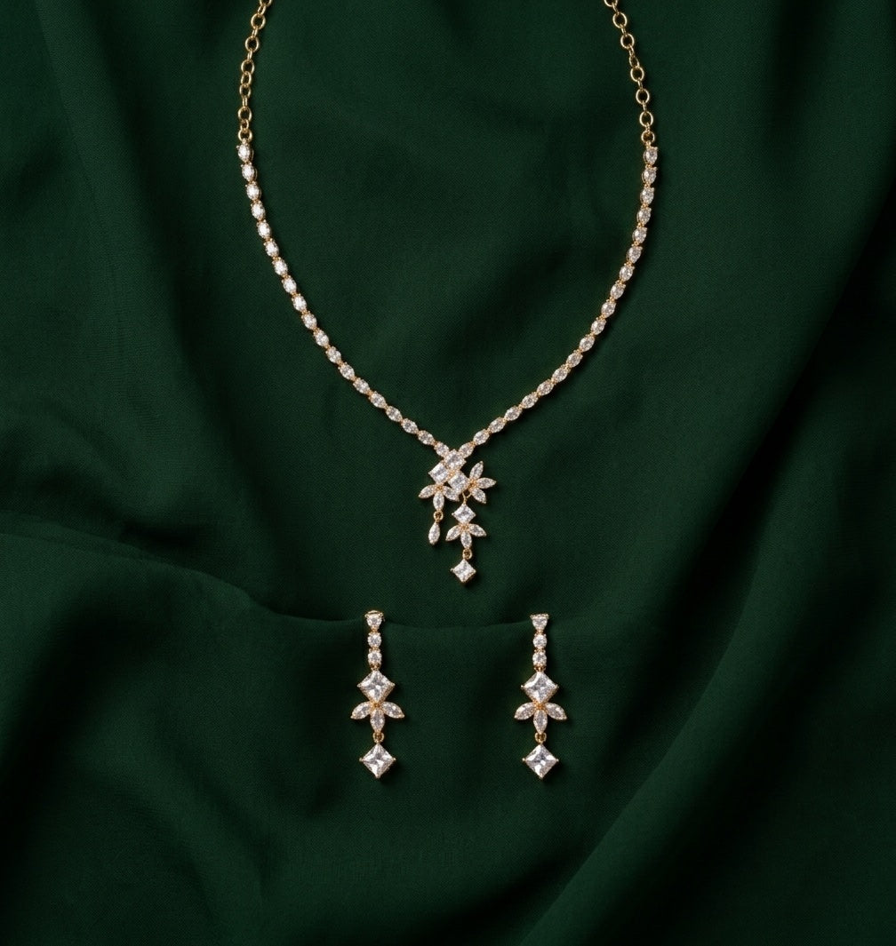 Women Golden American Daimond Jewellery Set