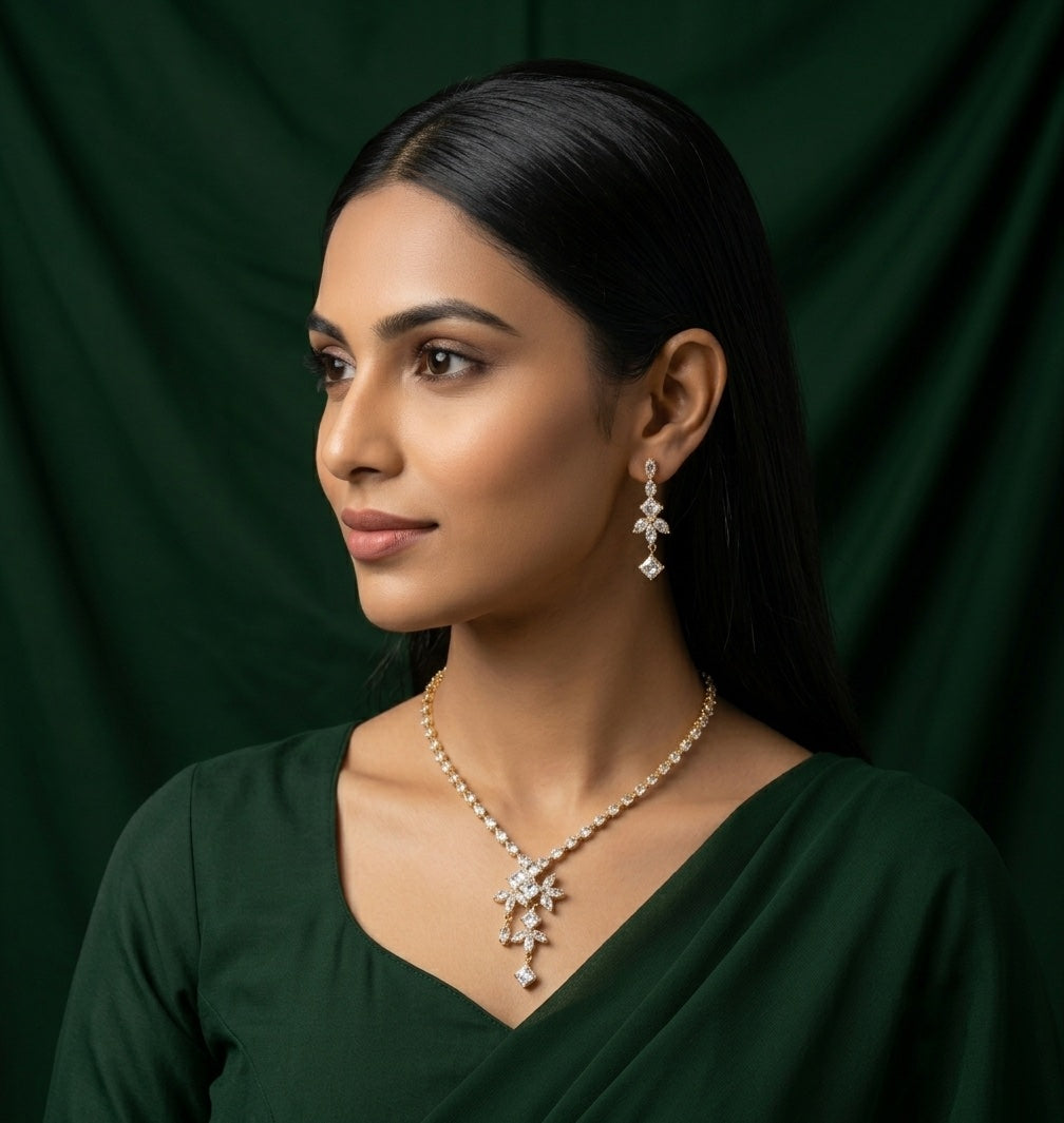 Women Golden American Daimond Jewellery Set