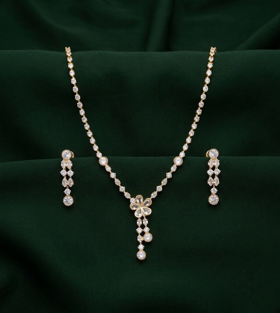 Women Golden American Daimond Jewellery Set
