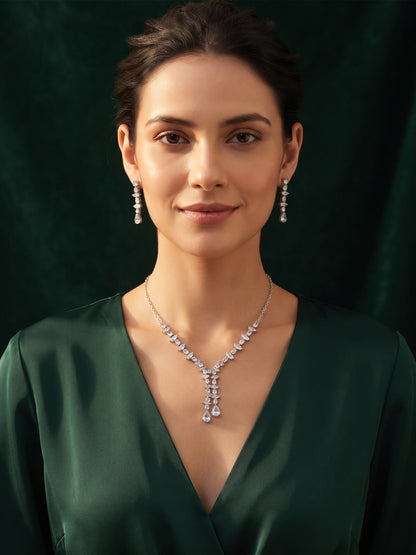 Women Silver Plated Diamond Jewellery Set