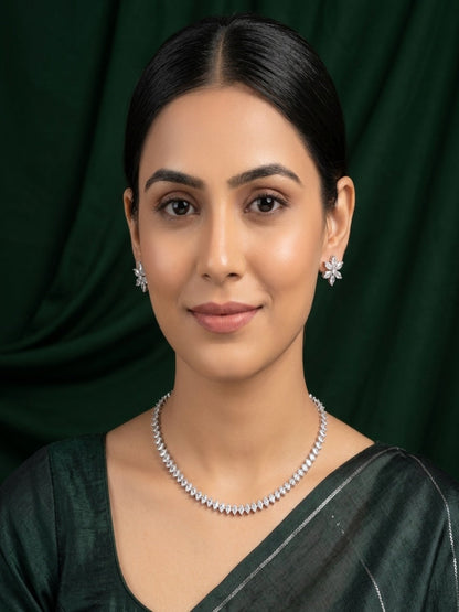 Women Silver Plated Diamond Jewellery Set