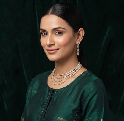 Women Layered Daimond Necklace With Earings Set