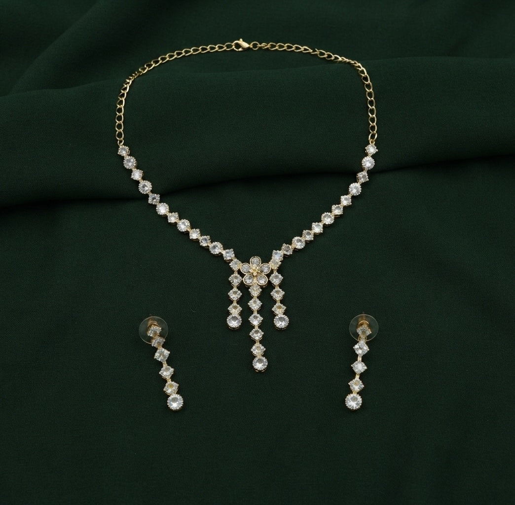 Women Gold Plated Diamond Jewellery Set