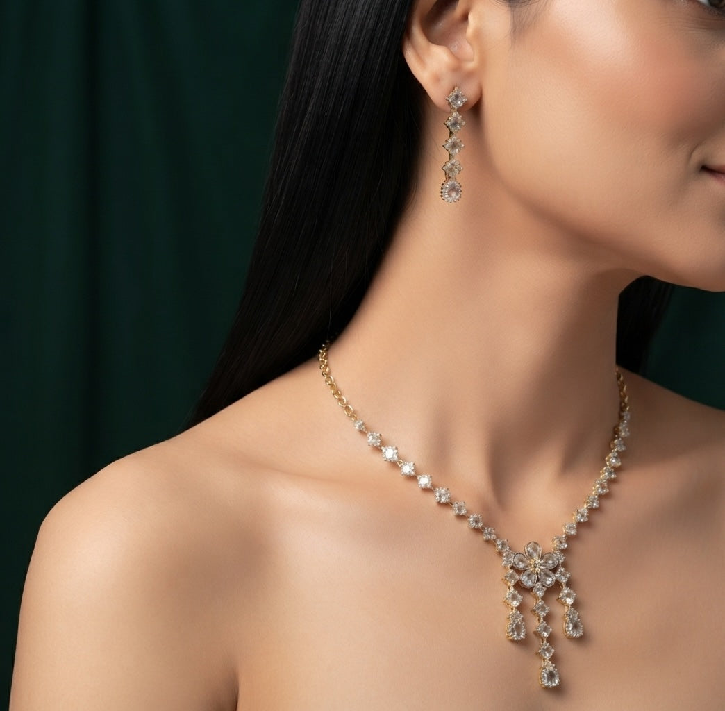 Women Gold Plated Diamond Jewellery Set