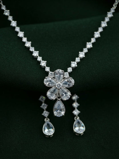 Women Silver Plated Diamond Jewellery Set