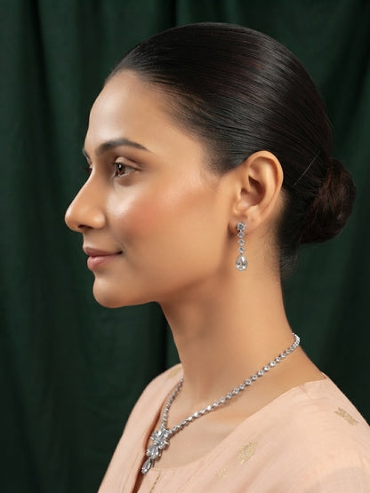 Women Silver Plated Diamond Jewellery Set
