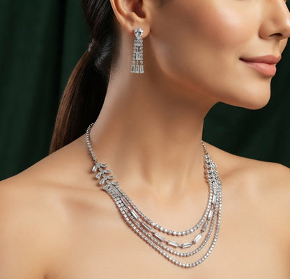 Women Layered Daimond Necklace With Earings Set