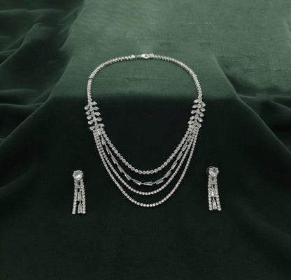 Women Layered Daimond Necklace With Earings Set