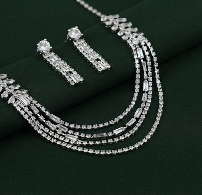 Women Layered Daimond Necklace With Earings Set