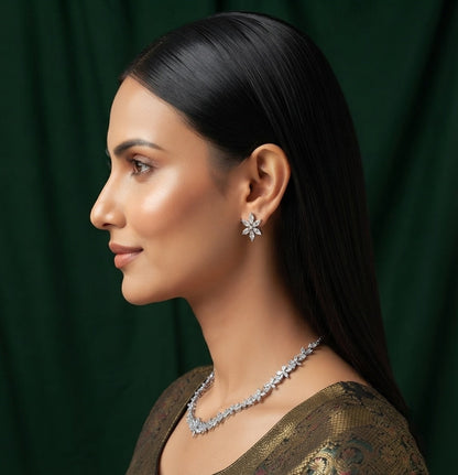 Women Silver Plated American Diamond Jewellery Set